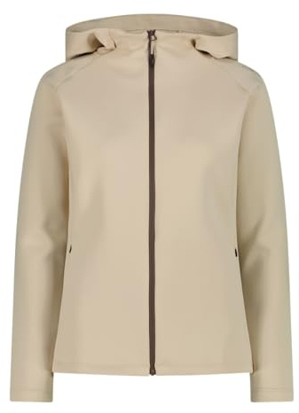 CMP Damen-Sweatshirt mit technischem Stoff, Full Zip mit Kapuze in 4-Wege-Stretch - 32C8386, cremefarben, L