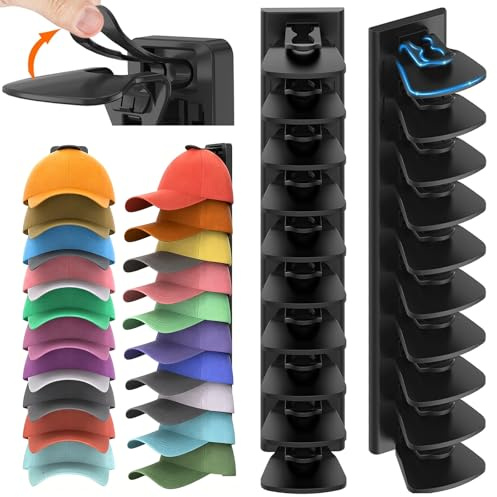 EnixwH 2 Stück Cap Halterung Wand Kappenhalter Baseballkappen Cap Organizer | Hutständer Hält Bis zu 40 Hüte Kappen Aufbewahrung und Display für Tür Schrank Kleiderschranktür Schlafzimmer
