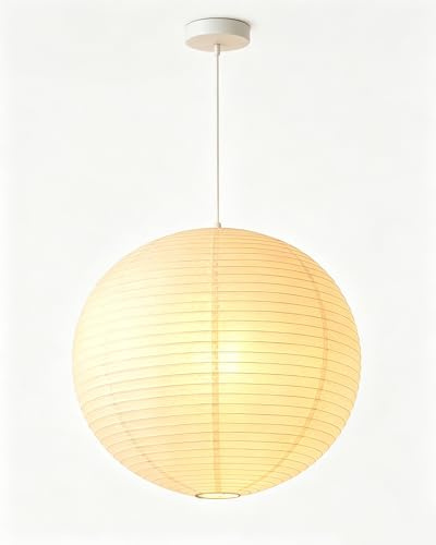 ACMHNC Papier Hängelampe, 40 cm Japandi Pendelleuchte mit 1,2 m Kabel | Beiger Papierlampenschirm, Japanische Boho papierlampe mit E27 Fassung für Schlafzimmer, Wohnzimmer, Esszimmer