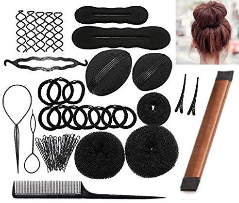 Frisurenhilfe Set mit DEUTSCHER Anleitung - Einfache Frisuren für jeden zum Nachmachen! - Frisur Hilfe Set für lange Haare mit viel Zubehör (Braun)