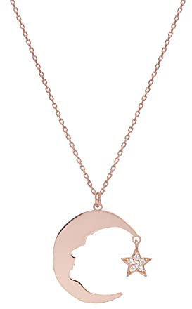 Remi Bijou 925 Silber Halskette mit Anhänger 'Halbmond mit Atatürks Gesicht' Ay Yildiz, ColorName:Rosegold