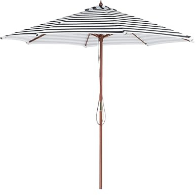 Beliani Sombrilla de jardín toldo a rayas blanco y negro poste de madera de abedul 245 cm resistente a la intemperie Ferentillo