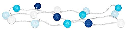 levandeo 15er Lichterkette LED Kugeln Lampions Baumwolle Blau Weiß Cotton Girlande Deko Cottonballs