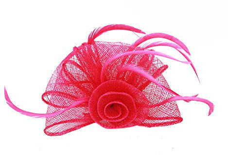 Pince Broche Fleur Plumes Sinamay Mariage Rose Fushia