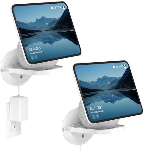 HomeMount Wandhalterung für Show 11 & Dot Max, HomePod Mini, Weiß, 2 STK | Kompatibel mit Nest Mini, Nest WiFi Point & Kameras, Platzsparend mit versteckter Kabelführung