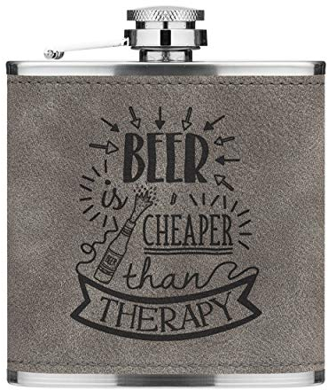 Cerveza Es más Barato que Terapia 6oz PU Cuero Petaca Gris Luxe