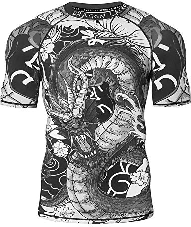 LAFROI Herren Kurzarm Kompressionsshirt UPF 50+ Rash Guard-CLY08D (Dragon,XXXL)