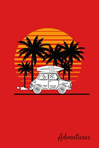 Adventures: Notepad for notes with a trip by car at sunset