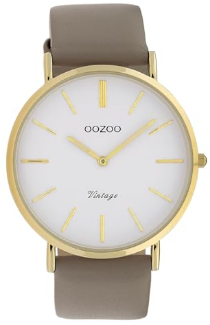 Oozoo Vintage Damenuhr mit Lederband Flach 40 MM Weiß/Taupe C20080