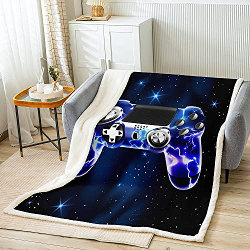Loussiesd Galaxy Gamepad Wohndecke Lila Lightning Design Gamepad Kuscheldecke für Jungen Videospiel Gamepad Decke Game Controller Flanell Fleecedecke 150x200cm Gamepad Decke