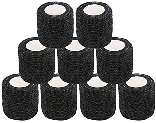 Selbstklebender Verband Schwarz Haftbandage Elastische Binde 9 Rollen Atmungsaktive Selbstklebende Wickel Elastisches Tattoo-Griffband für Tattoo-Griffabdeckung Handgelenk-Verstauchungen Schwellungen