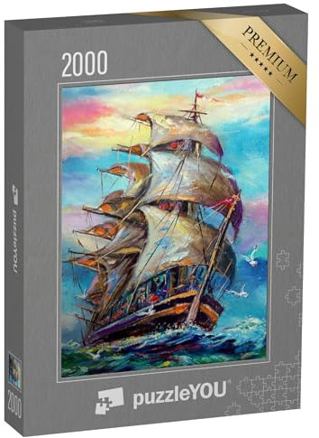 puzzleYOU: Puzzle 2000 Teile „Ölgemälde: Segelschiff hart am Wind“ – aus der Puzzle-Kollektion Gemälde