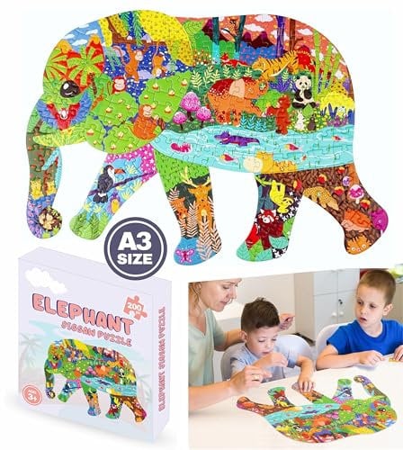 Big Elephant Jigsaw Puzzle for Kids - Large, 200-Piece, Dinosaur Floor Puzzles for 3+ Year Old - Giant Games and Educational Toys for Children, Toddlers, Boys and Girls - 46.9 x 32.9 cm