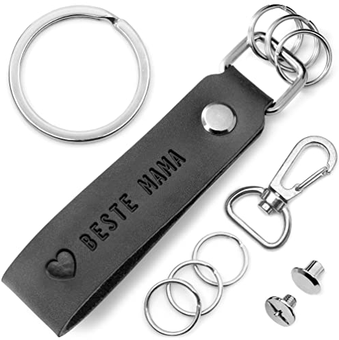 FABACH Beste Mama Schlüsselanhänger aus Leder mit wechselbarem Schlüsselring in Geschenkbox - Mama Geschenke Schlüsselanhänger - Geschenk Muttertag und Geburtstag mit Beste Mama Gravur