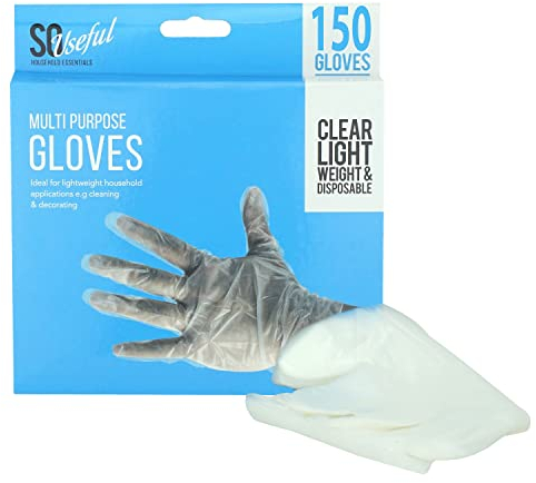 SRV Hub ® Mehrzweck-Einweghandschuhe, transparente Lebensmittelservice-Handschuhe, Einweghandschuhe für die Reinigung und den Umgang mit Lebensmitteln – eine Größe (150 Stück Einweghandschuhe)