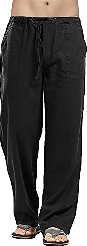 YAOHUOLE Herren-Hosen Leinenhose Herren Lang Sommerhose Herren mit Taschen Elastischer Bund