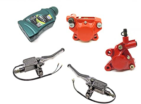 Bremspumpehebel Bremszange Set Vorne + Hinten passend für Yamaha Aerox, MBK Nitro 50 – Bremsen Regenerationsset mit Bremsbelägen und Bremsflüssigkeit