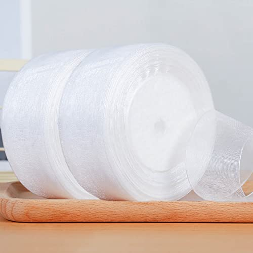 ZYOOO 2 Rollen 40mm X 45m Organza Satinband Weiß Breit - Schleifenband Geschenkband Weiss Transparent