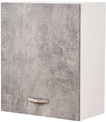Shally Dogan Pensile da Cucina a Parete, Armadio Sospeso in Legno con Anta Singola 1 Ripiano e 2 Scomparti, Armadietto da Muro Spazioso e Resistente, Dimensioni 60 x 32 x 72H cm (Cemento)