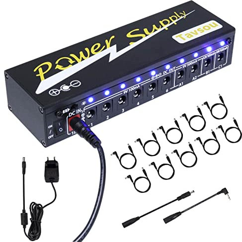 Tavsou Alimentazione elettrica per pedali effetto chitarra 10 uscita DC isolata 9V/12V/18V con protezione separata di cortocircuito Adattatore EU