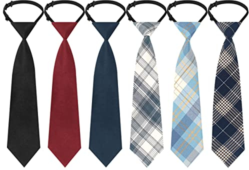 SEAUR Lot de 6 cravates pour enfant garçon et fille, pré-nouées, avec élastique réglable, à carreaux, couleur unie, pour mariage, uniforme scolaire, cérémonie, festival, 28 x 6,5 cm, 6 pièces A,