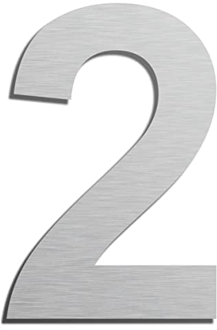 Ywonoby Hausnummer- 3inch Silber Edelstahl Hausnummer, Selbstklebende Hausnummer- für Tür, Briefkasten, Außen- Anti-Friktion, Wetterfest- Ziffer 2