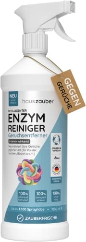 hauszauber - Enzymreiniger [STARKER GERUCHSENTFERNER] 1000 ml - Gegen Katzenurin, Hundeurin etc. - Üble Gerüche aus Sofa & Teppich entfernen - Geruchsneutralisierer - Zauberfrische