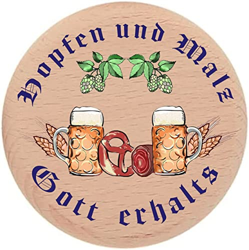 Kaltner Präsente Geschenkidee - Insektenschutz für Gläser und Getränke aus echtem Holz/Bier Wein Bierdeckel Biergläser Weingläser Tassen Biergarten/Motiv Humor - Hopfen und Malz