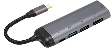 6 in 1 USB C Hub mit Geflochtenem Nylonkabel, 4K 3840 X 2160, 30 Hz, Hohe Auflösung, Eingebauter Dual Core Chip, PD Schnellladung, Geeignet für Mobiltelefone