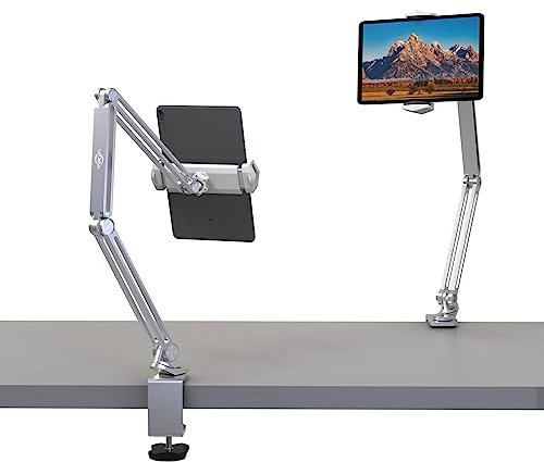 KABCON Tablet Stand-Holder Mount with Grip Extended Long Arm,Compatible with iPad Pro Mini Air,Galaxy Tabs,Microsoft Surface Pro Go,Kindle Fire,4-13''Cell Phones & Tablets for Table Bed Desk