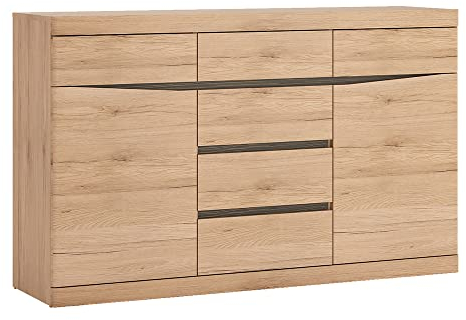 Sideboard Anrichte Kommode 150x92,5x40 cm 2 Türen 6 Schubkästen grifflos in Eiche Nb. Wenge braun