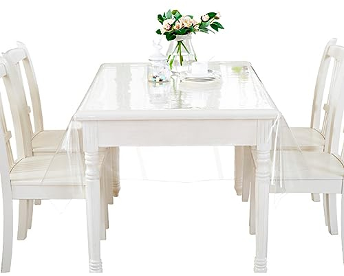 Sporgo Tischdecke Transparent Tischfolie, 140x220cm wasserdichte Durchsichtig Abwaschbar Tischdecken, 0.13mm PVC Glasklar Folie Eckig Tischdecke Fettdicht Tischschutz Tischfolie Geeignet für Outdoor