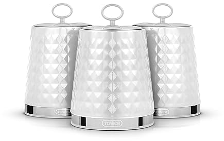 Tower T826207WHT Set of 3 Canisters, Stainless Steel, White