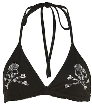 JasmyGirls Rave Outfits für Frauen Festival Sexy Goth Skull Bikini Top Y2k Kleidung Halloween Kostüme Anime Devil Cosplay Dessous