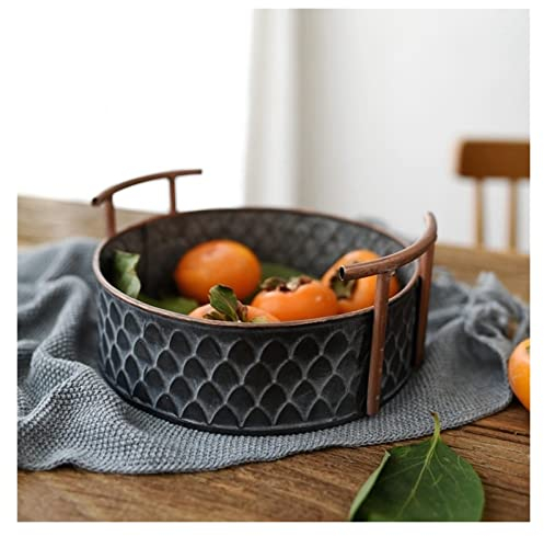 OQHAIR Obstschalen, antiker Retro- runder Eisenkorb mit Griff, Vintage-Metall-Obstbrottablett, Teller, Heimdekoration, Tisch, Fotografieren, Obstkorb
