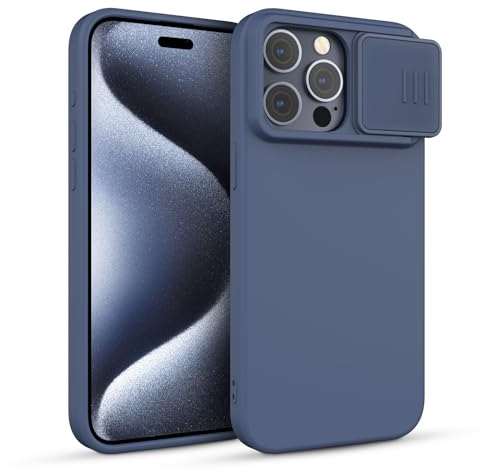 CloudValley Cover per iPhone 15 Pro, Custodia in Silicone Ibrida con Protezione Scorrevole per Fotocamera, Antiurto Militare Anti-Graffio per iPhone 15 Pro 6.1'', Blu