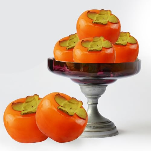 Tuxiaobu Künstliche Früchte Kakis Deko Obst, Kunst Faux Kakis Zuhause Küche Dekor Tischdekoration, Künstliche Früchte Wie Echt, Obst Party Dekorationen, 8 Stück, Gelbe