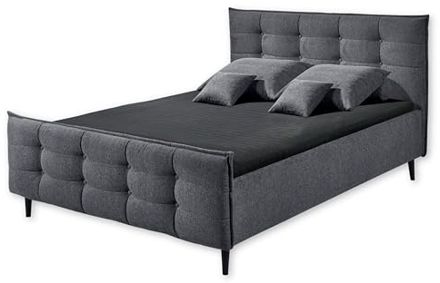 Stella Trading Mario B Polsterbett Bettgestell 180x200, Anthrazit - Modernes Doppelbett mit dekorativer Steppung und Massivholz Füßen - 189 x 108 x 215 cm (B/H/T)