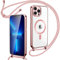 Oelrstfe Magnetic Mobile Phone Chain with Strap for iPhone 13 Pro Max Case - Necklace Mobile Phone Case Transparent for Hanging with Adjustable and Removable Chain, Crossbody Magnetic Clear Cover -