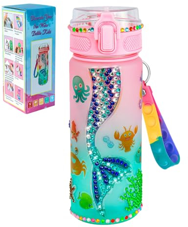 GSSWSSS GSSWSS Decorate Your Own Water Bottle Kits for Girls,Gem Diamond Painting Crafts Kit Suit Age 4-6-8-10,Fun Arts and Crafts Gifts Toys for Girls Birthday Christmas, pink, Mermaid-1