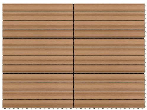 Tidyard Decking Tiles Decking Boards Flooring Deck for Patios, Balcony, Bathrooms, or Pool or Spa Area 6 pcs WPC 60x30 cm 1.08 m² Brown Flooring & Carpet