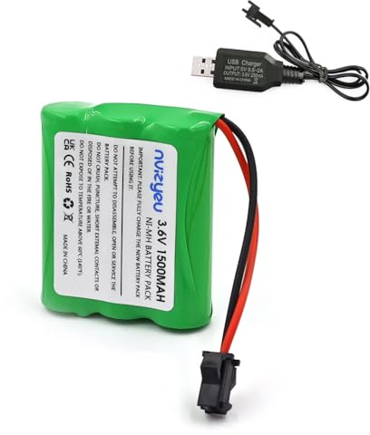 Nvizyeu 3.6v akku, wiederaufladbare batterien aa, 1500mAh nimh akkupack, sm 2p stecker, passend für elektrische Spielzeuge und Werkzeuge, ausgestattet mit USB ladekabel