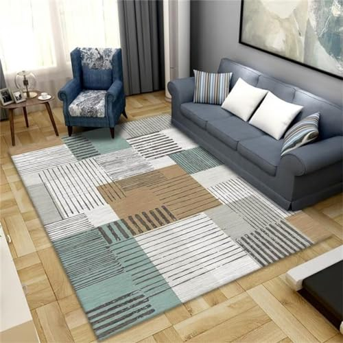 RUGMRZ Jugendzimmer Möbel Bad Matte Grauer Blauer Teppich quadratisches geometrisches Design Wohnzimmerteppich pflegeleicht Teppich Aussenbereich 60X90CM