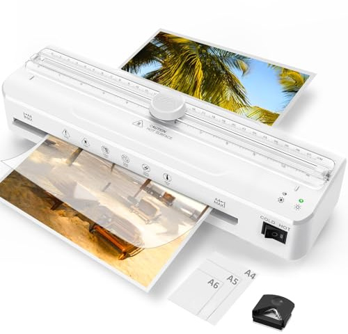 A4 Laminator Machine Built-in Cutter with 10 Laminating Pouches and Corner Rounder, Fast Warm-up, Hot & Cold Laminator Kit for Home, Office & School Use