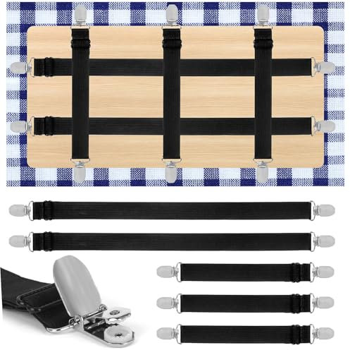 YSWOVUO 5 Pezzi Elasticità Regolabile Clip per Tovaglia, Cinghia Nascosta Fermatovaglia Clip, Ferma Tovaglia da Tavola per Fissare Tovaglie Tavoli da Picnic Divano Letto Feste Matrimoni Esterno