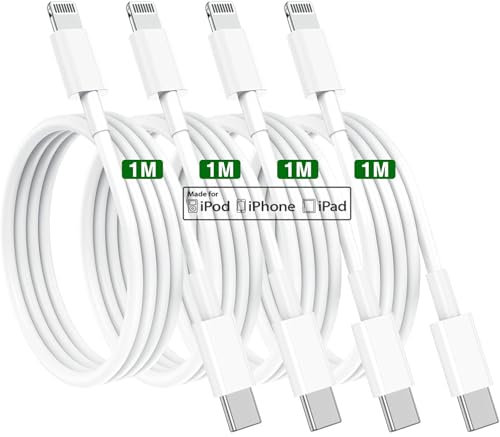 USB C to Lightning Cable (4pack 1m), Apple MFi Certified iPhone Fast Charger,Power Delivery Original Type C Charging Cord for Apple iPhone 14/13/12/11 Pro/11/XS MAX/XR/8/7/6s Plus,iPad (White)