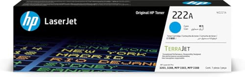 HP 222A Cyan Original LaserJet Toner Cartridge, W2221A