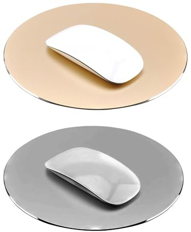 Fyearfly 2 x Aluminium-Metall-Mauspad, rundes Mauspad, wasserdichtes Gaming-Mauspad mit rutschfestem Fußpolster, schnelle und genaue Steuerung, für Gaming und Büro (Gold und Dunkelgrau)