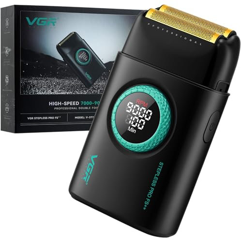 VGR 377 Folienrasierer für Männer, Rasierer Elektrischer Doppel Folie, Null Maschine Haare, Tragbar Kabelloser und Wiederaufladbarer Folienrasierer Herren, 9000 U/min, LED-Display (Schwarz)