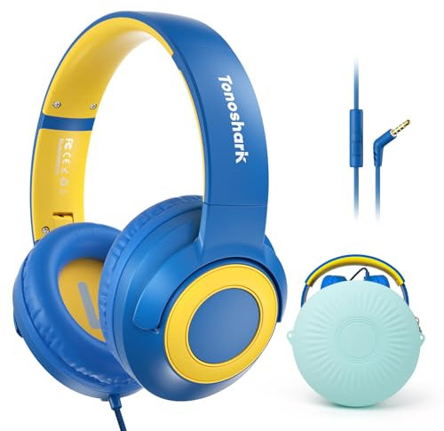 TONOSHARK Auriculares Niños con Cable, Cascos Cable con Microfono, Volumen Limitado a 85/94 dB, Auriculares Infantiles Jack 3.5, Cascos Niña Y Niño, (Azul)